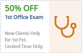50% off 1st Office Exam. New Clients Only for 1st Pet. Limited Time Only.
